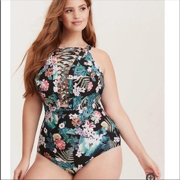torrid Other - Torrid tropical deep v caged front swimsuit